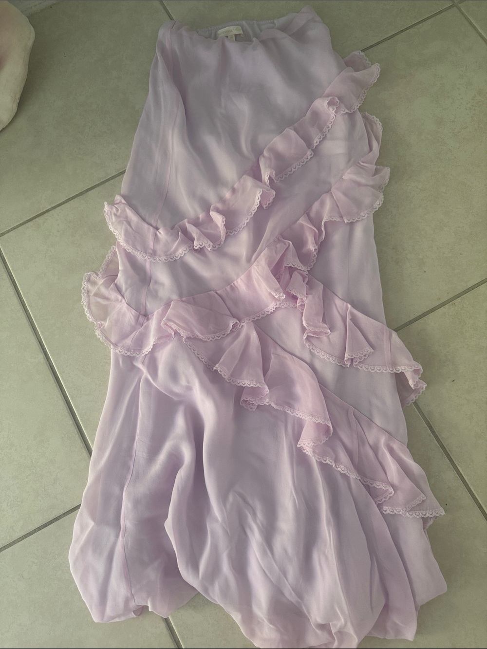LoveShackFancy Pale Lavender Ruffled Formal Skirt